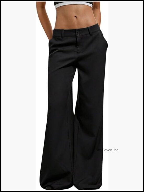 Pants - Low Rise Wide Leg Trousers Business Casual Work Dressy Slacks Pants